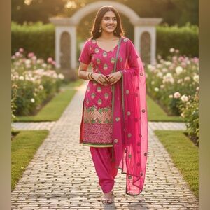Boutique Pink and Green Embellished Salwar Kameez